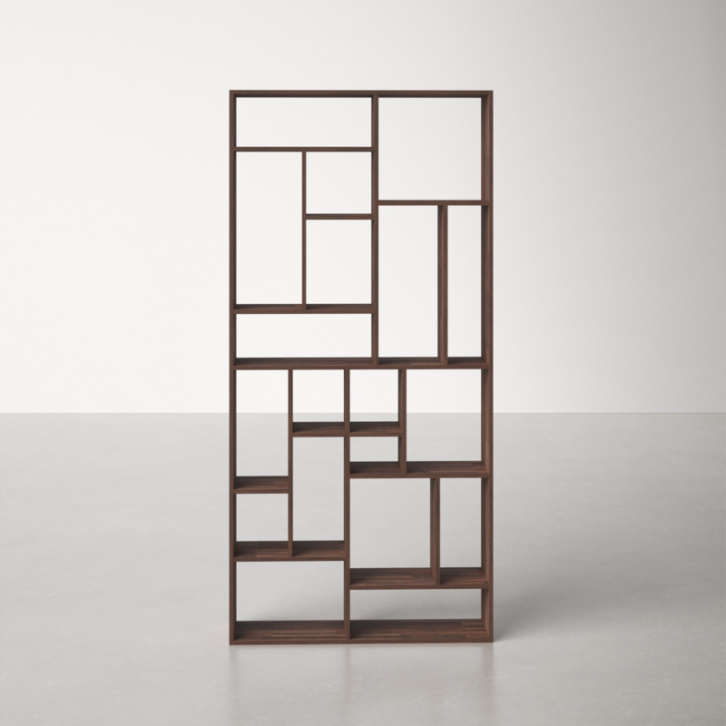 Tall Warm Brown Bookcase Asymmetrical Geometric Design