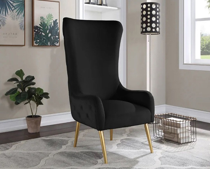 Tall Wingback Accent Chair Polished Silver X-Base Velvet Texture