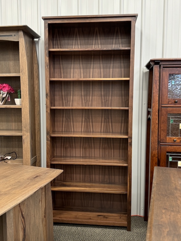 Tall Wood Bookcase with Seven Tiers and Solid Back Panel