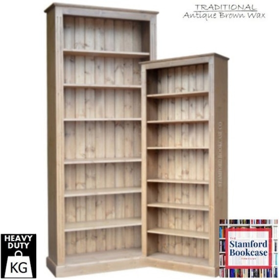Tall Wooden Bookcase Dark Espresso Stain Crown Molding Classic Study