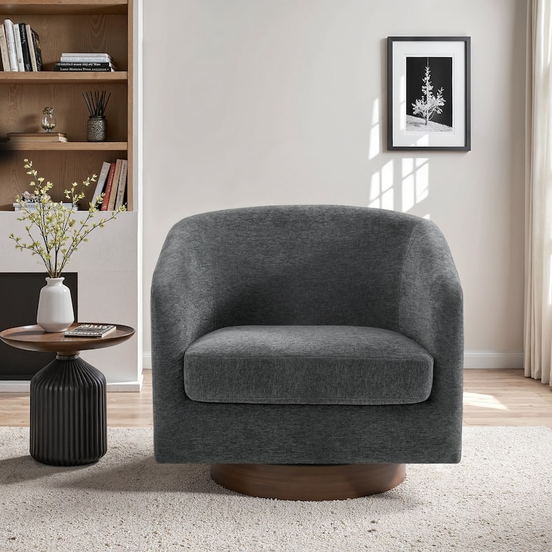 Tan Chenille Swivel Barrel Chair for Cozy Living Room Nooks