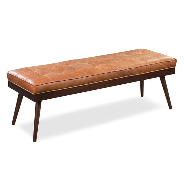 Tan Tufted Entryway Seating, Button Details, Tapered Wood Legs
