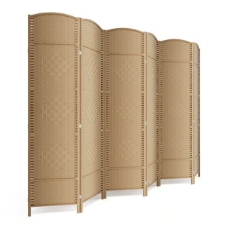 Tan Woven 6-Panel Room Divider Arched Top Diamond Weave Screen