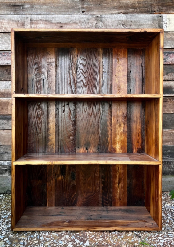 Tapered Bookcase, Rustic Reclaimed Wood Open Display Shelves