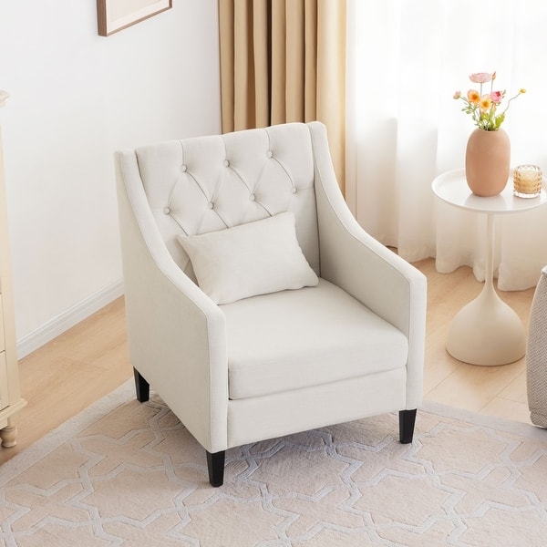 Teal Accent Chair Button Tufted Wood Tapered Legs Retro