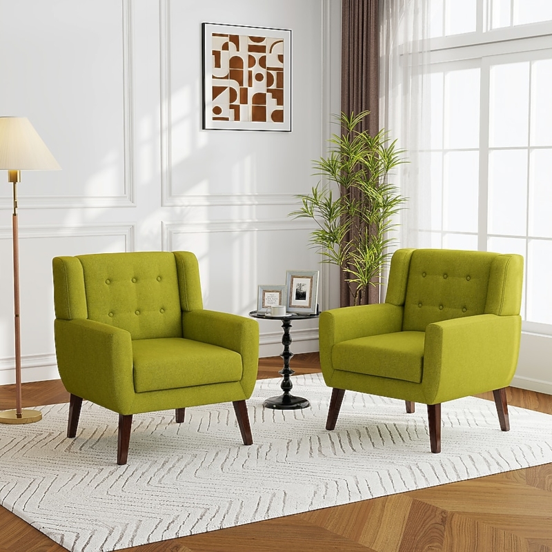 Teal Accent Chair with Button Tufted Back and Wood Legs