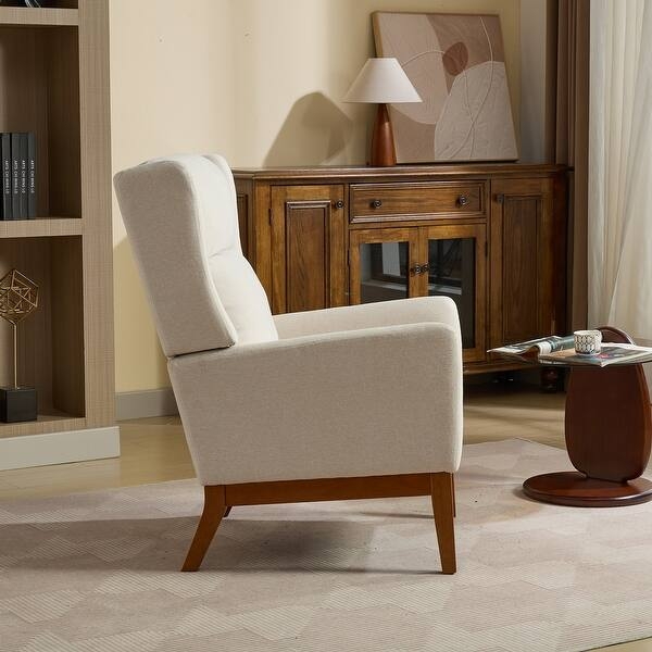Teal Button Tufted High Back Reading Chair Wood Legs