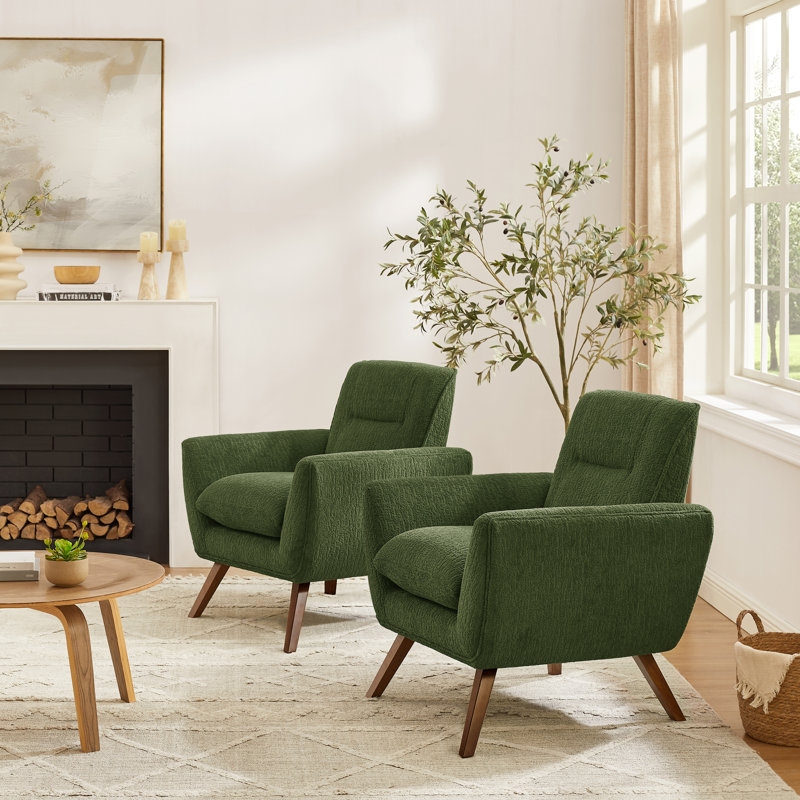 Teal Button Tufted Mid Century Accent Chair with Splayed Legs