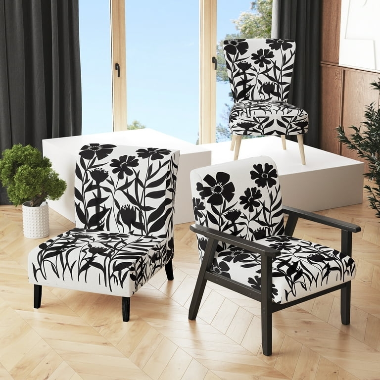 Teal Oversized Botanical Print Accent Chair with Rolled Arms