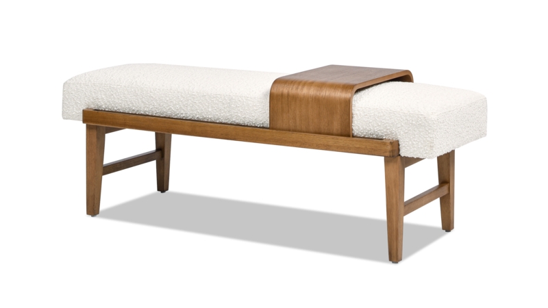 Telephone Bench Sliding Shelf Boucle Upholstery Wood Frame