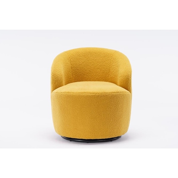 Textured Teddy Fabric Swivel Barrel Chair in Yellow
