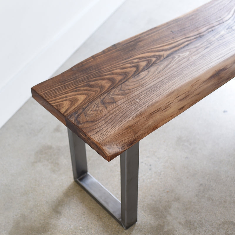 Thick Slab Bench Live Edge Wood with Industrial Metal U-Shaped Legs