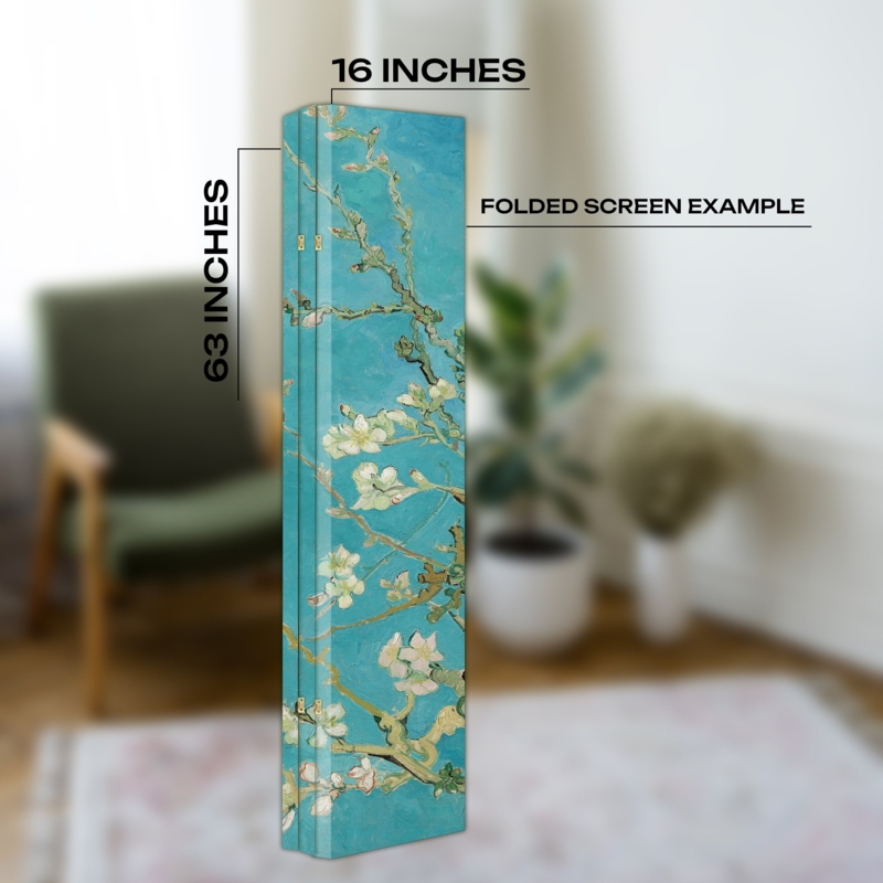 Three-Panel Room Divider, Teal Almond Blossom Print, Folding Canvas
