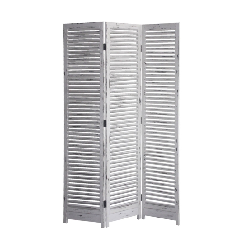 Three-Panel Room Divider with Louvered Shutter Design