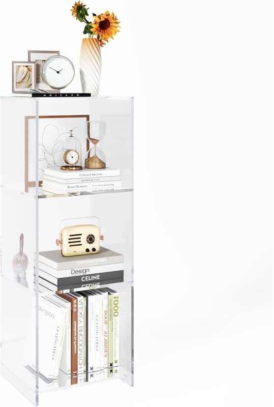 Three-Tier Acrylic Cube Bookcase with Rounded Waterfall Edges for Storage