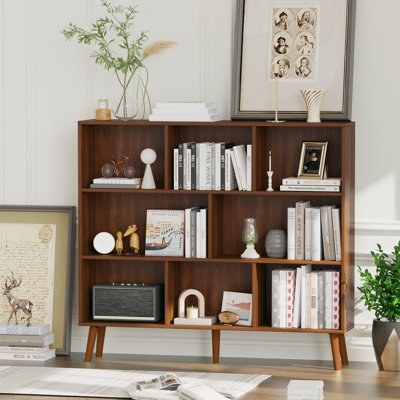 Three Tier Bookcase Low Profile Slim Metal Frame Industrial Style