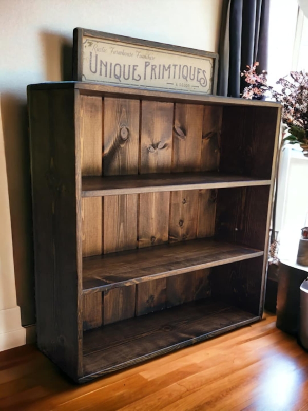 Three-Tier Bookcase, Weathered Reclaimed Wood, Rustic Farmhouse