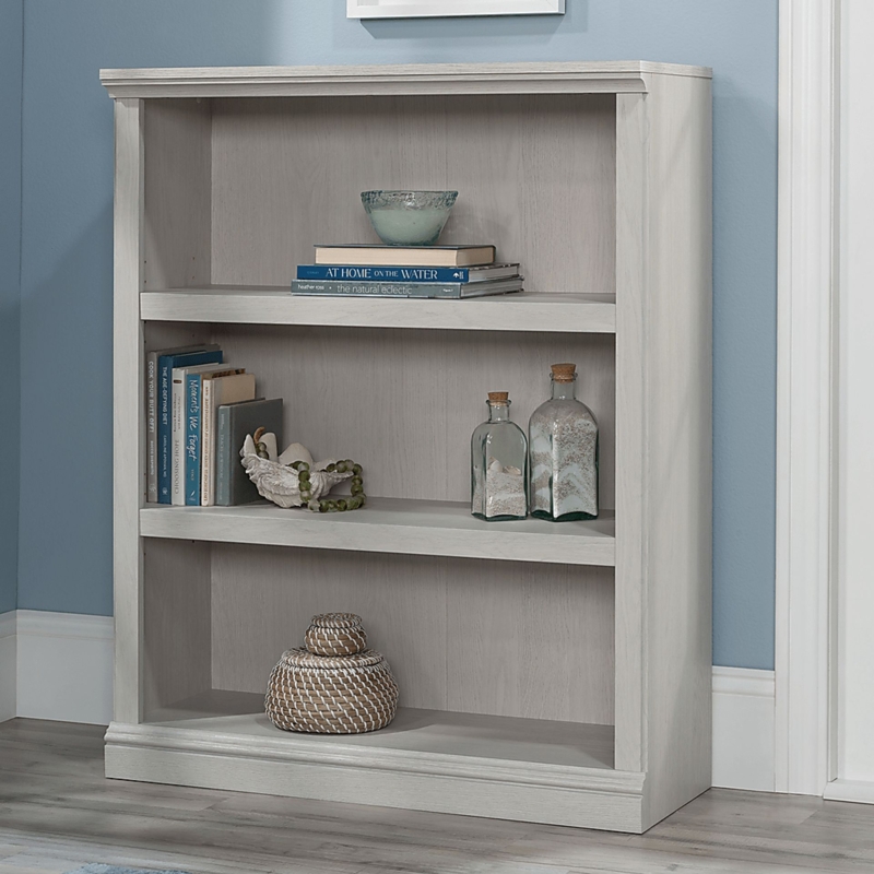 Three-Tier Bookcase with Weathered Gray Wood Grain, Open Back Design