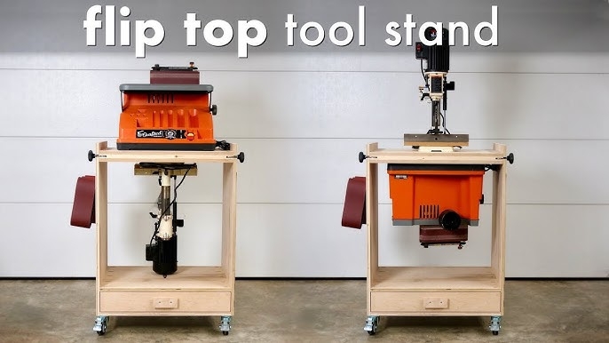 Tool Stand DIY Flip Top Plywood Cart with Drawer and Rotating Platform