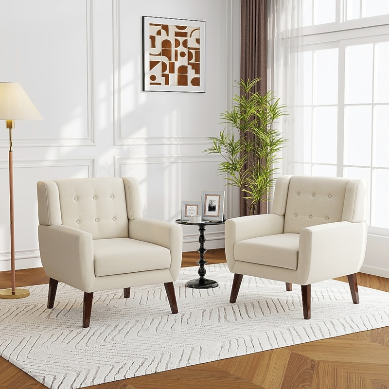 Traditional Accent Chair featuring Button Tufting and Flared Back