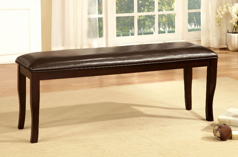 Traditional Bench with Curved Legs and Leather-Like Seat