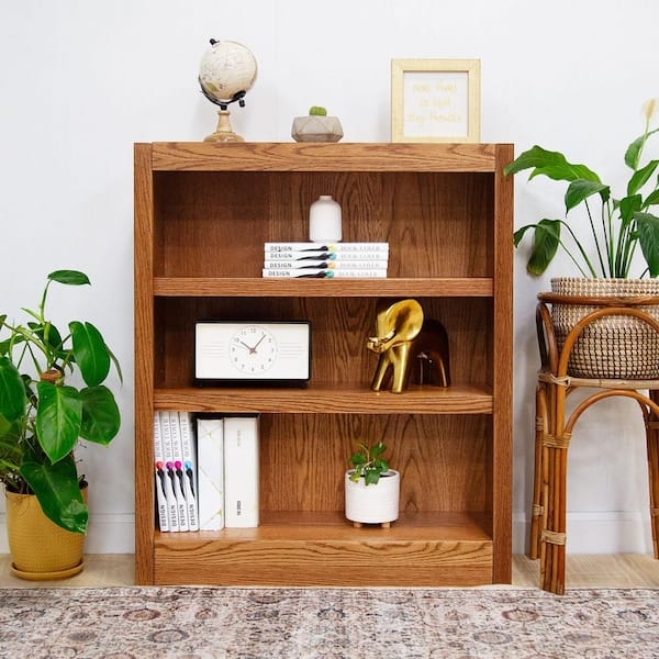 Traditional Bookcase Dry Oak Finish Adjustable Shelving Unit
