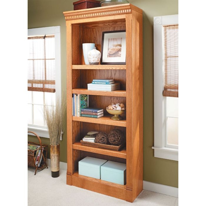 Traditional Bookcase Five Shelf Solid Back Crown Molding Classic Library