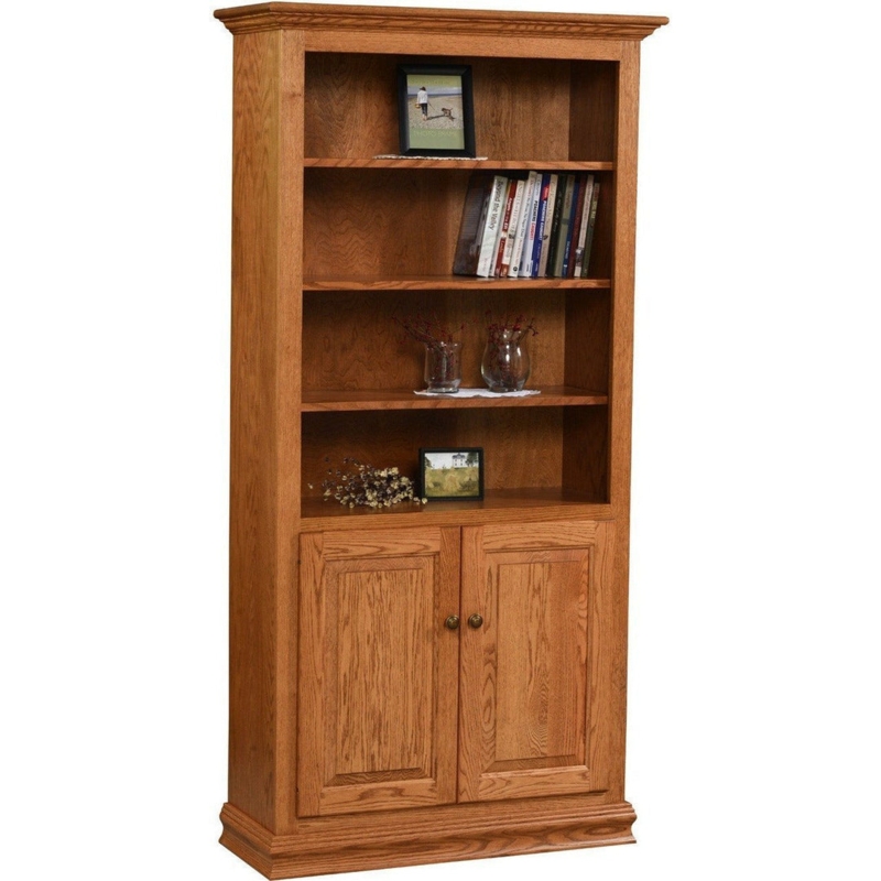 Traditional Bookcase Raised Panel Doors Adjustable Shelf Wood Bookshelf