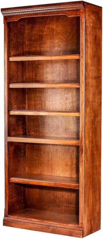 Traditional Bookcase Red Oak Tone Crown Molding Plinth Base Tall Library