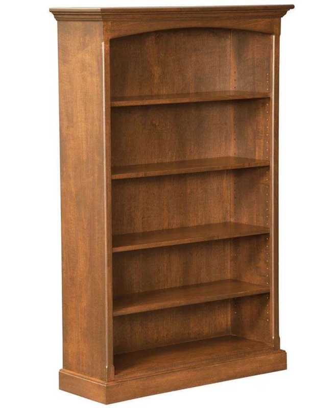 Traditional Bookcase Satin Finish Warm Brown Wood Adjustable Shelves