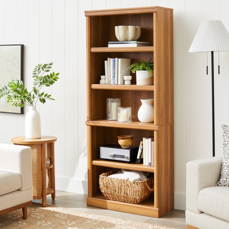 Traditional Bookcase with Crown Molding Top and Honey Finish