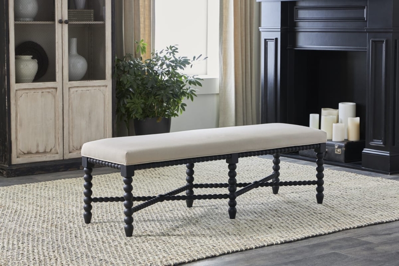 Traditional Farmhouse Bench with Black Bobbin Legs and X-Stretcher