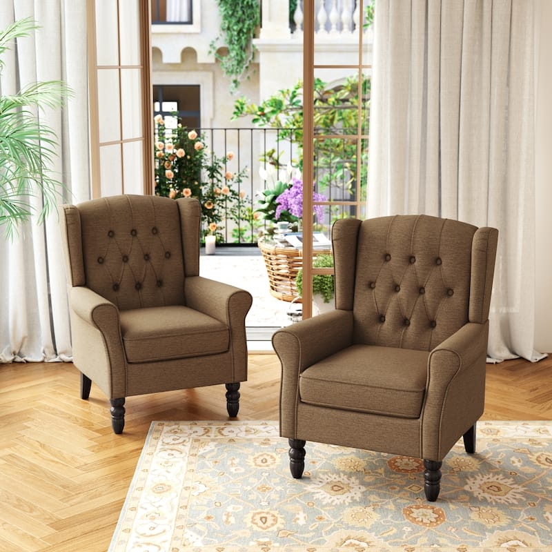 Traditional Gray Wingback Chair with Rolled Arms and Button Tufting
