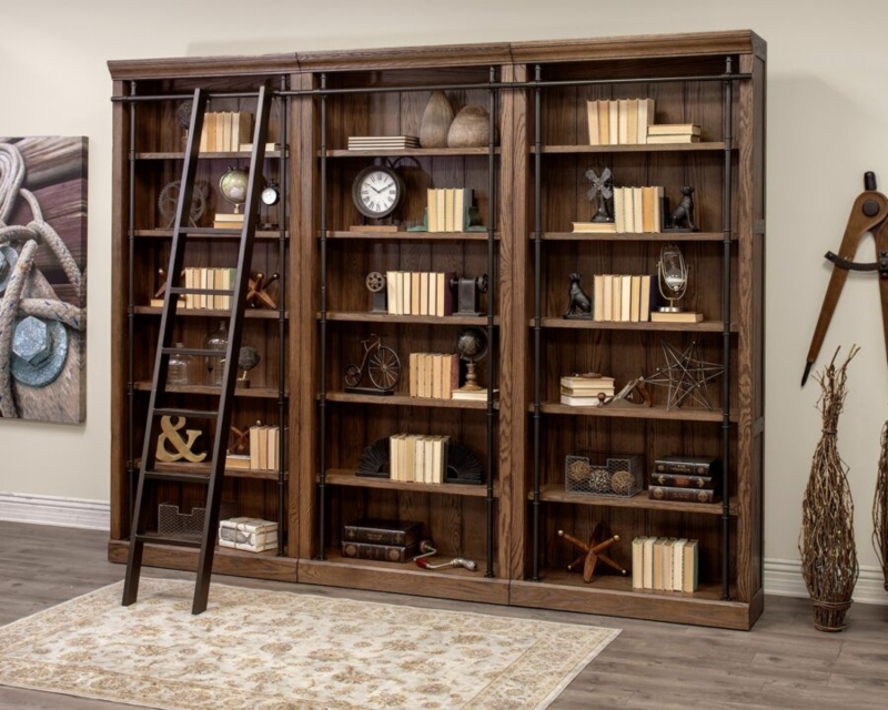 Traditional Triple Bookcase Wall Unit with Classic Crown Molding