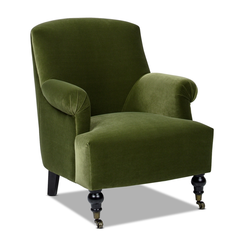 Transitional Accent Chair, Olive Green Pleated Sock Arms & Wood Legs