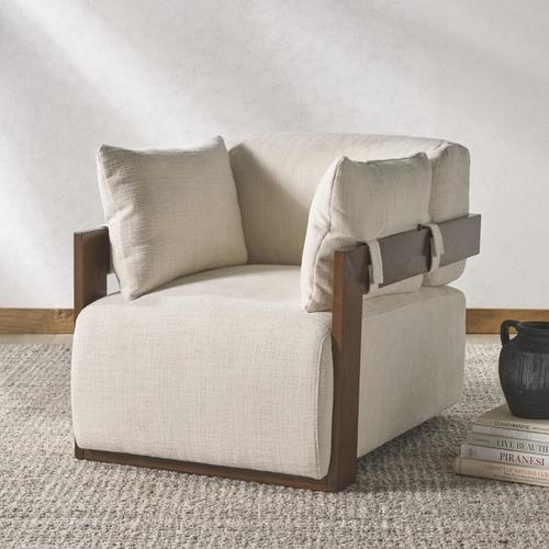 Transitional Accent Chair with Pillow Top Arms and Dark Brown Frame