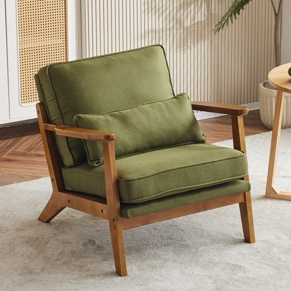 Transitional Armchair featuring Flared Wood Legs and Square Back