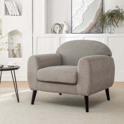 Transitional Armchair with Rounded Arms and Tapered Legs, Light Gray