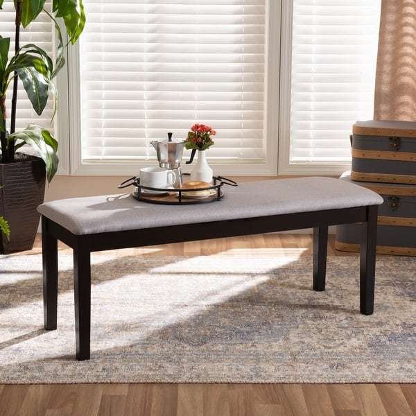 Transitional Dining Bench Button Tufted Light Grey Dark Wood Legs