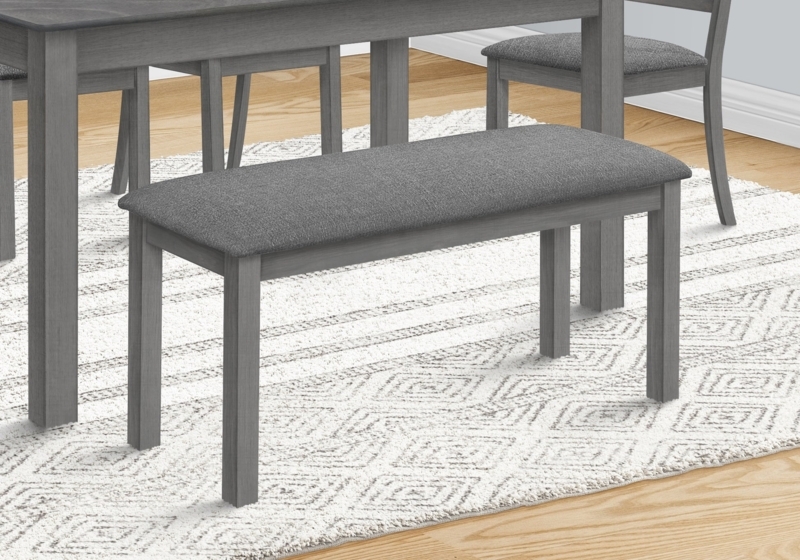 Transitional Dining Bench with Grey Upholstery and Straight Square Legs