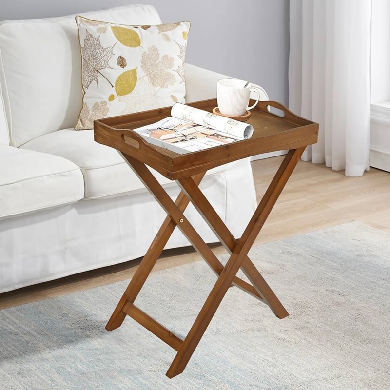 Transitional TV Tray Espresso Finish Wood Grain X-Frame Base
