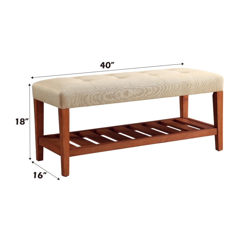 Transitional Upholstered Bench with Slatted Shelf for Open Storage