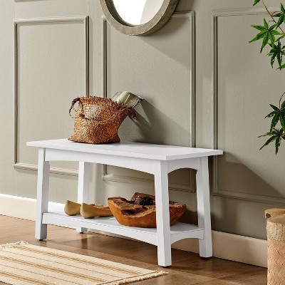 Transitional White Entryway Bench featuring Arched Side Accents