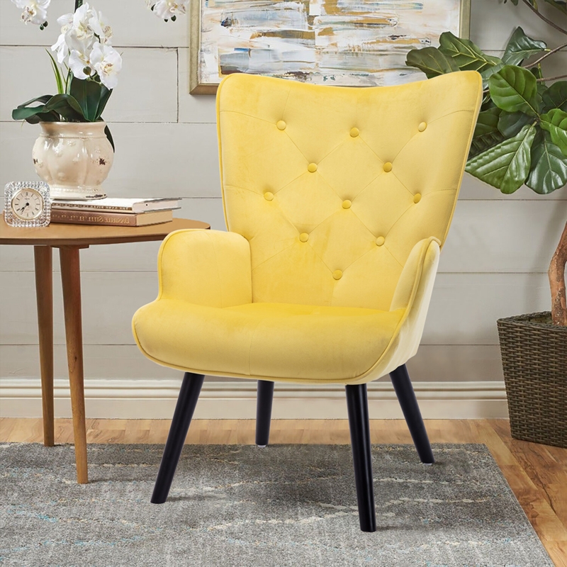 Transitional Wingback Accent Chair with Dark Wood Legs