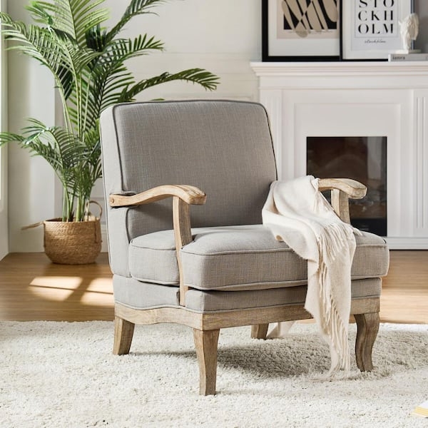Transitional Wingback Chair Grey Channel Tufted Black Tapered Legs