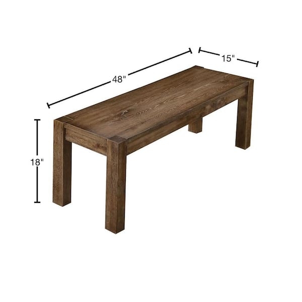 Transitional Wood Dining Bench, 48-Inch Length, Driftwood Finish