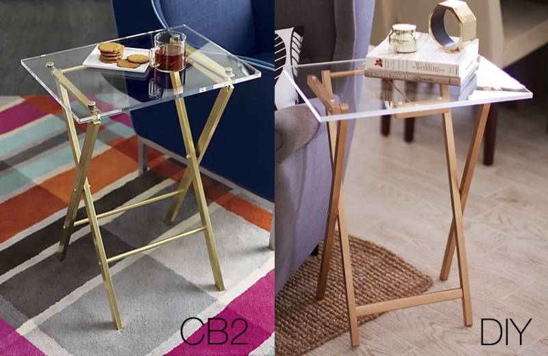 Tray Table Chic Glam White Top Gold X-Frame Folding Metal Base