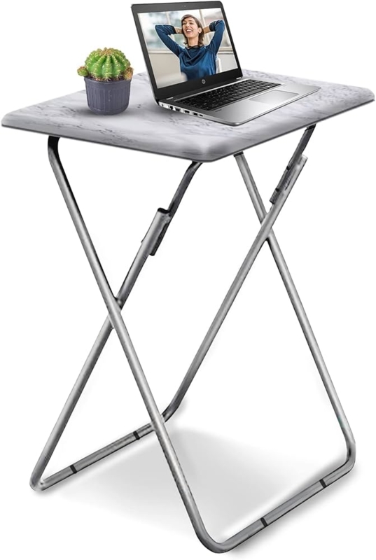 Tray Table White Marble Effect Top with Polished Gold X-Frame Legs