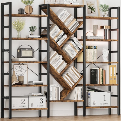 Tree Bookcase White Diagonal Tier Shelving Drawer Base Storage