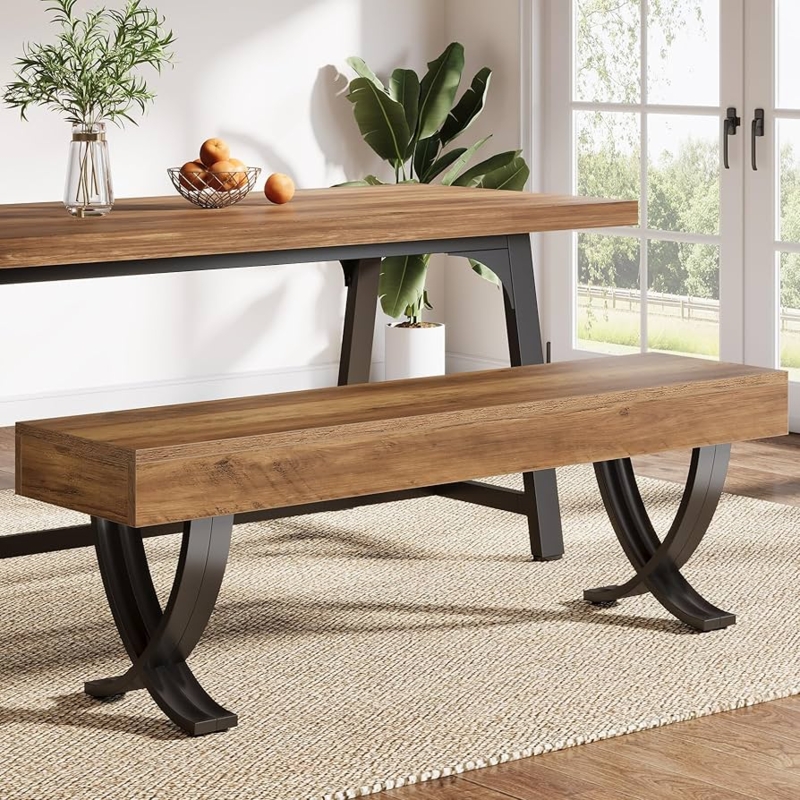 - Tribesigns 55 Inches Farmhouse Dining Bench, Wooden Kitchen  Table Seat with Metal X-Shaped Legs, Long Home Indoor Bench for Dining  Room, Bedroom, Entryway, Mudroom (1) - Table Benches